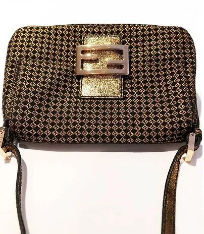 2000s FENDI ZUCCHINO GOLD Black FF MAMA MINI BAGUETTE Bag