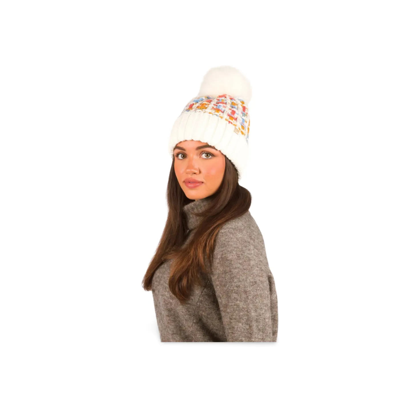 ABB0802 - CHUNKY KNIT BEANIE WITH FAUX POM AND LINING