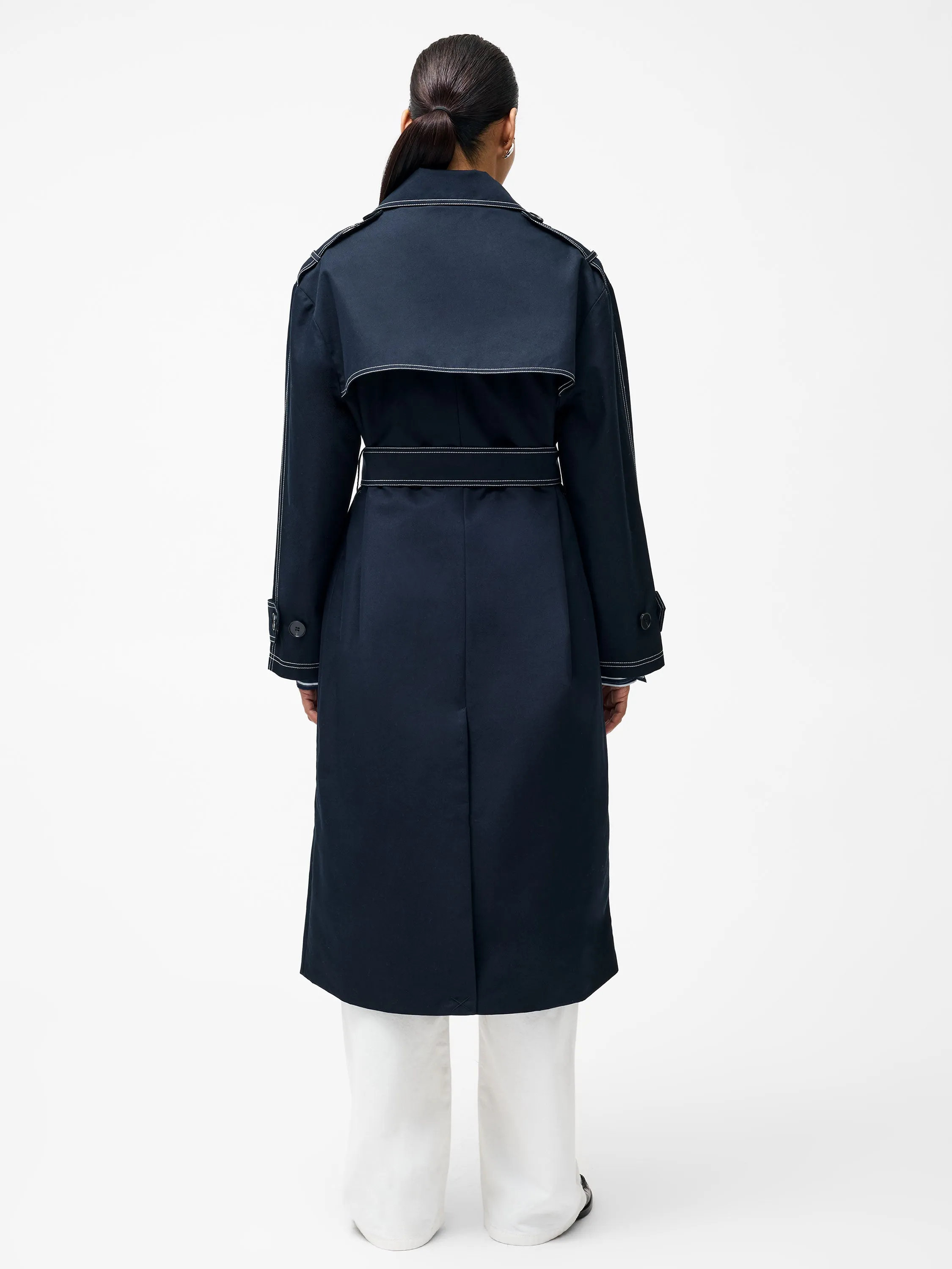 Afton Contrast Stitch Belted Trench Coat