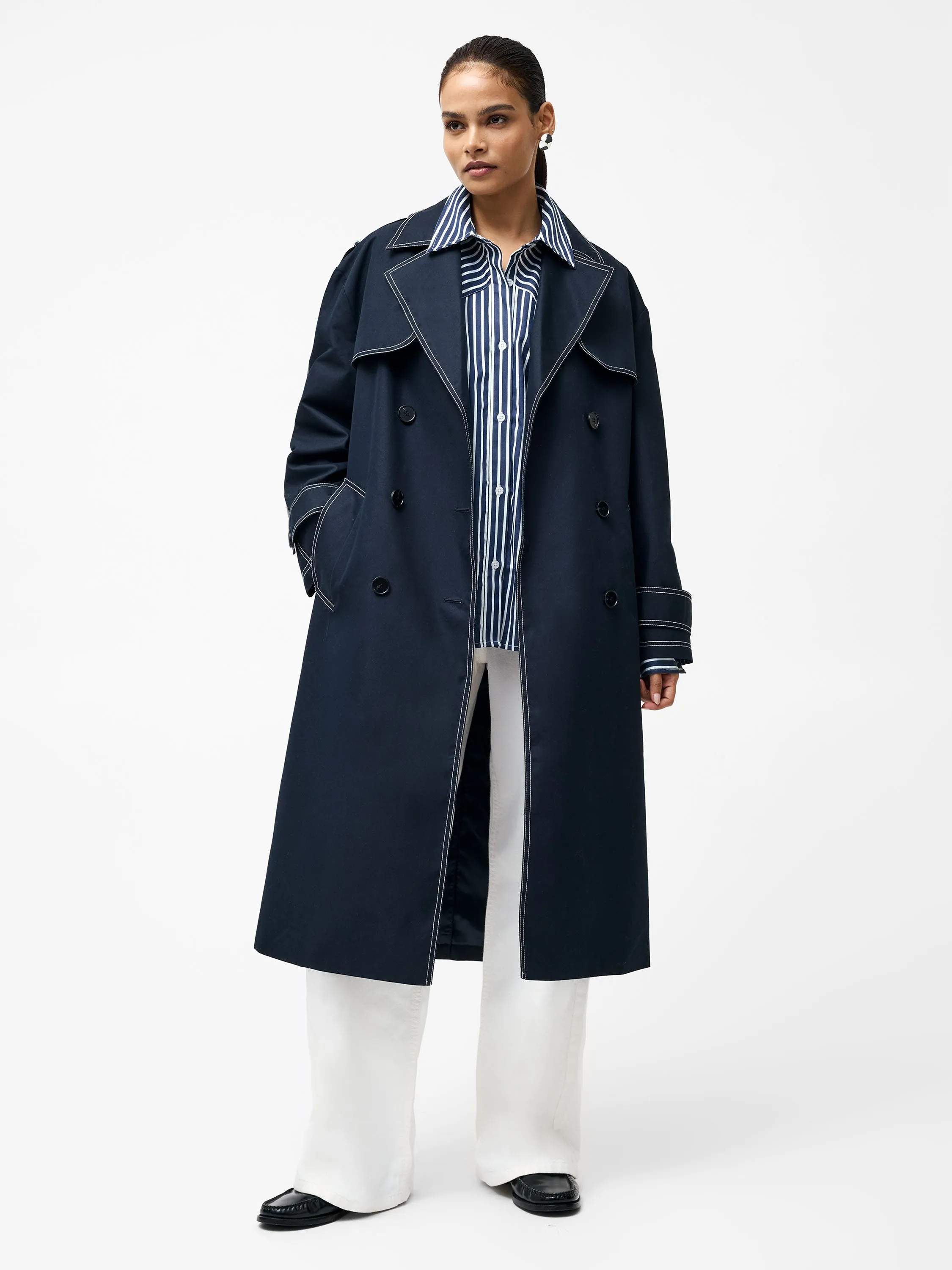 Afton Contrast Stitch Belted Trench Coat