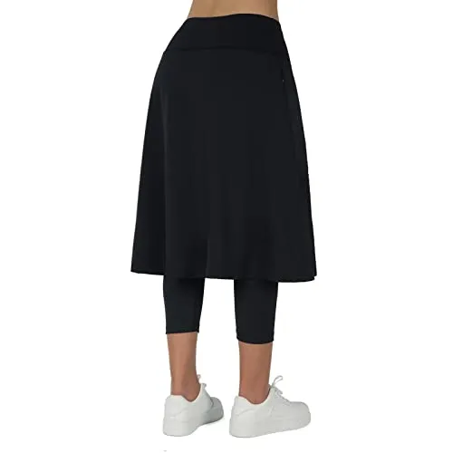 ANIVIVO Women Long Knee Length Skirt with Capris Leggings,Skirted Leggings with High Waisted Zipper Pockets(Light Grey,2XL)