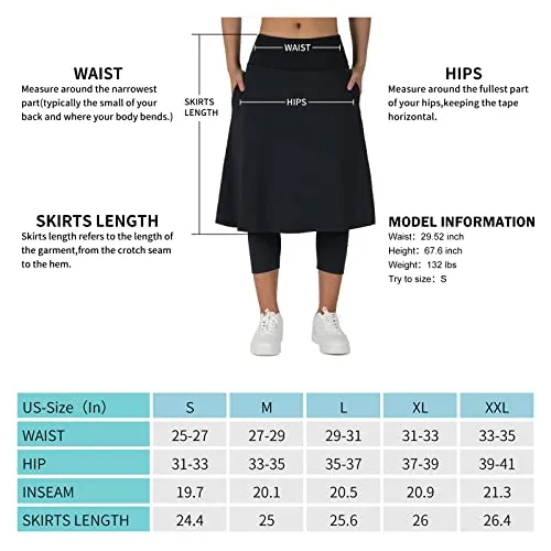 ANIVIVO Women Long Knee Length Skirt with Capris Leggings,Skirted Leggings with High Waisted Zipper Pockets(Light Grey,2XL)