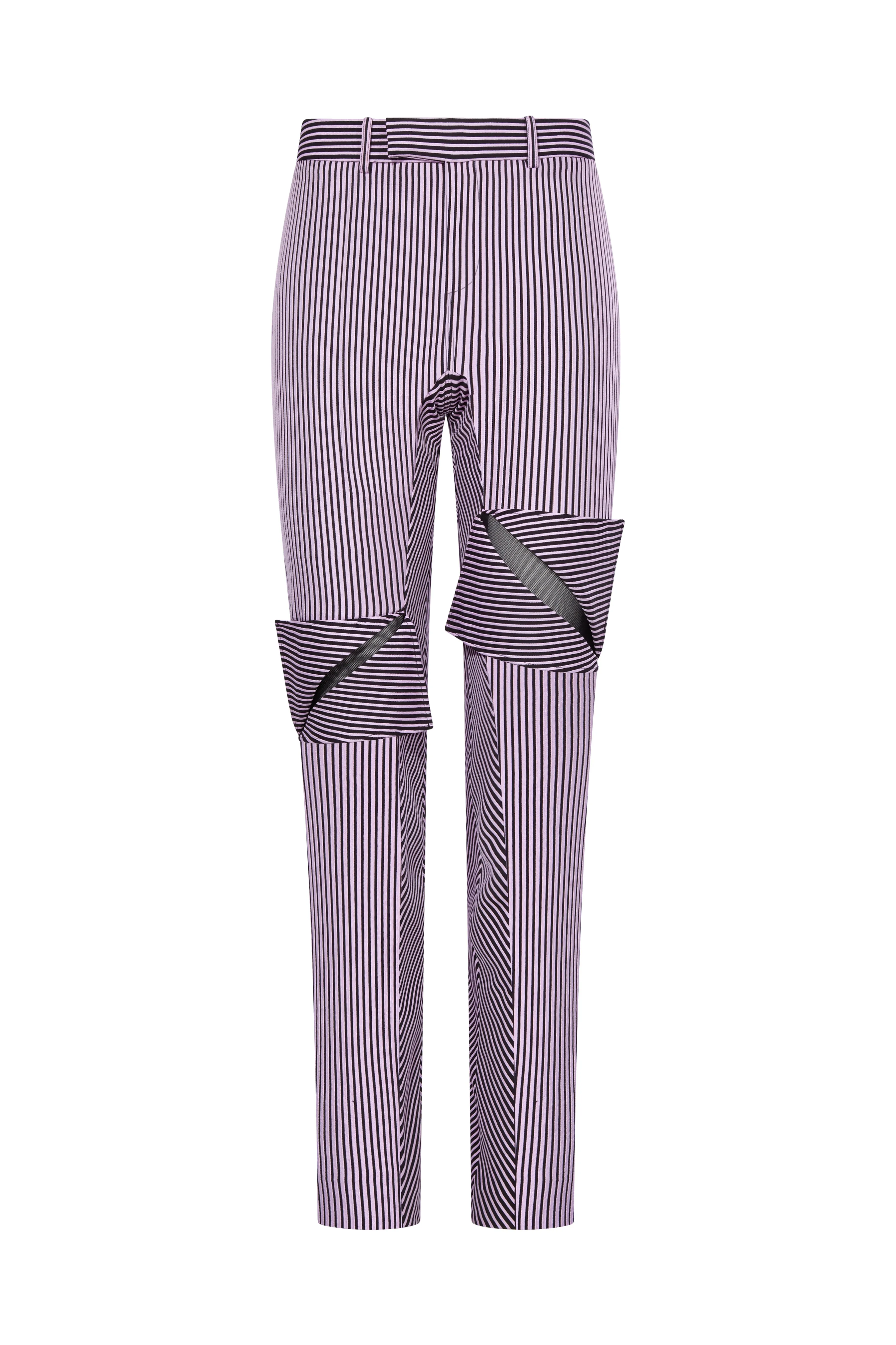 Arianne Elmy STRETCH PURPLE AND BLACK STRIPED DANCE PANTS