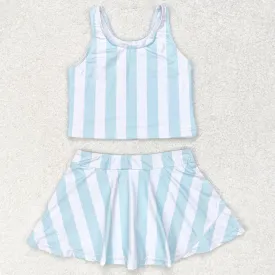 Baby Girls Swimsuits Summer Blue Stripes Top Skirts Active Wear Sets GSD0990