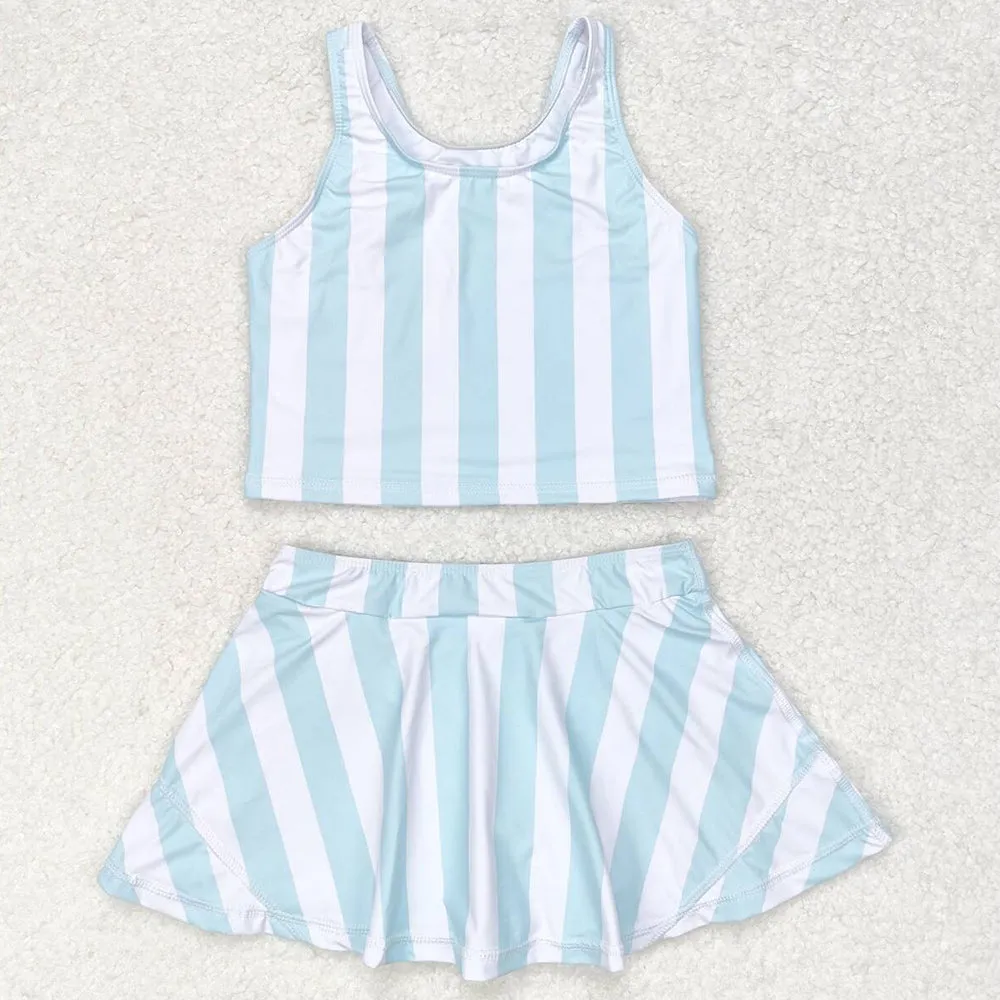 Baby Girls Swimsuits Summer Blue Stripes Top Skirts Active Wear Sets GSD0990