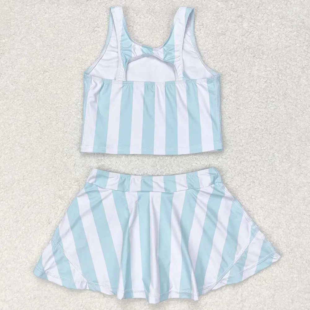 Baby Girls Swimsuits Summer Blue Stripes Top Skirts Active Wear Sets GSD0990