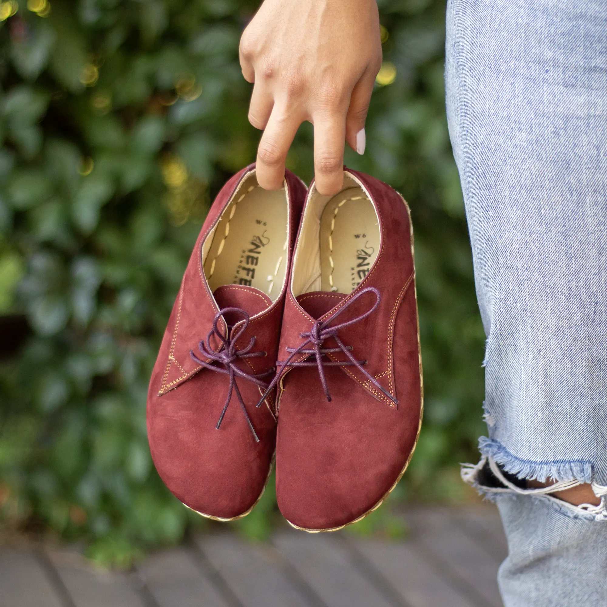 Barefoot Oxford Shoes Women - Laced Burgundy