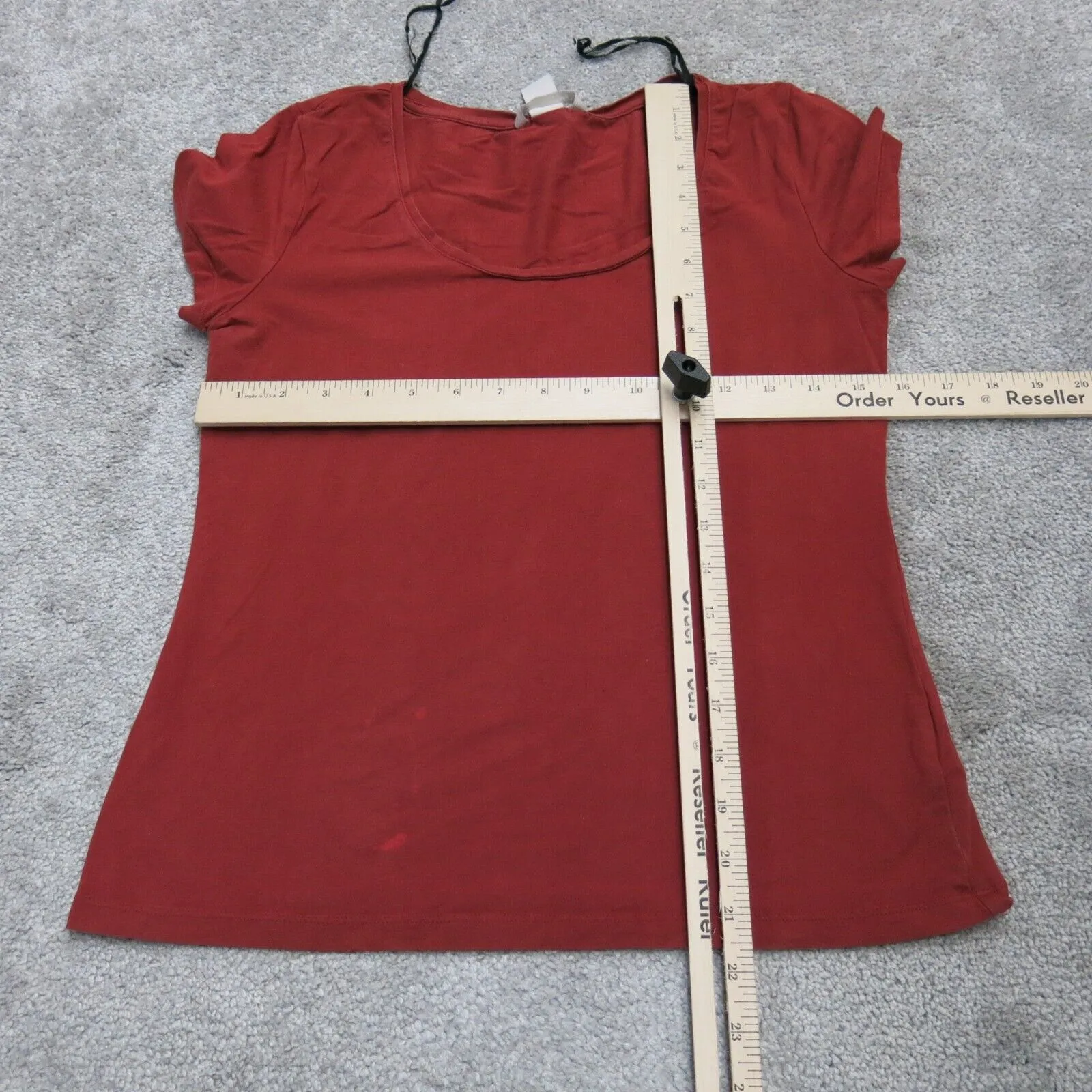 Basic H&M Womens Blouse Top Cap Sleeves Round Neck Solid Red Size Medium