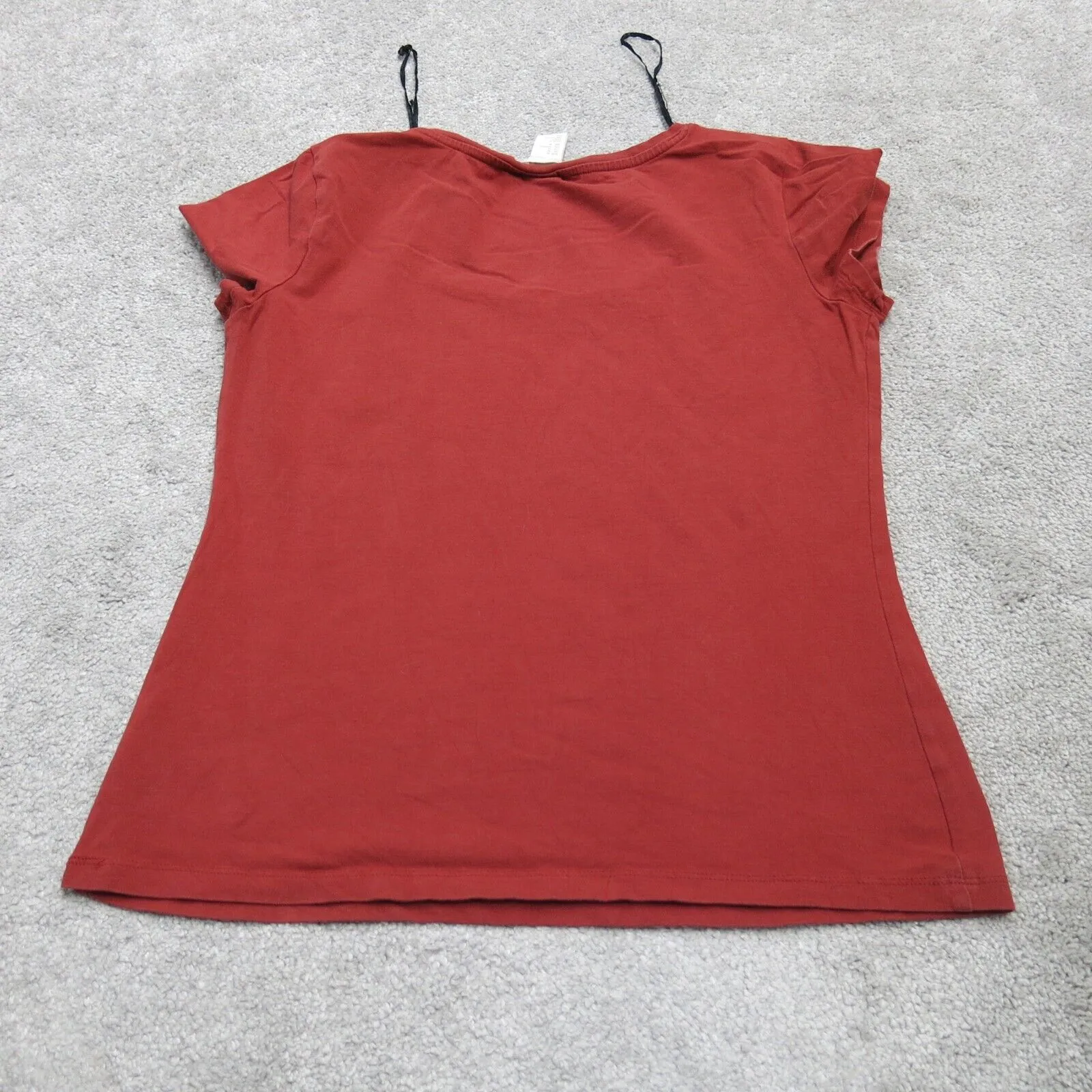 Basic H&M Womens Blouse Top Cap Sleeves Round Neck Solid Red Size Medium