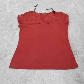 Basic H&M Womens Blouse Top Cap Sleeves Round Neck Solid Red Size Medium