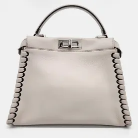 Beige Leather Medium Peekaboo Top Handle Bag