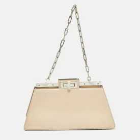 Beige Patent Leather Medium Peekaboo Cut Bag