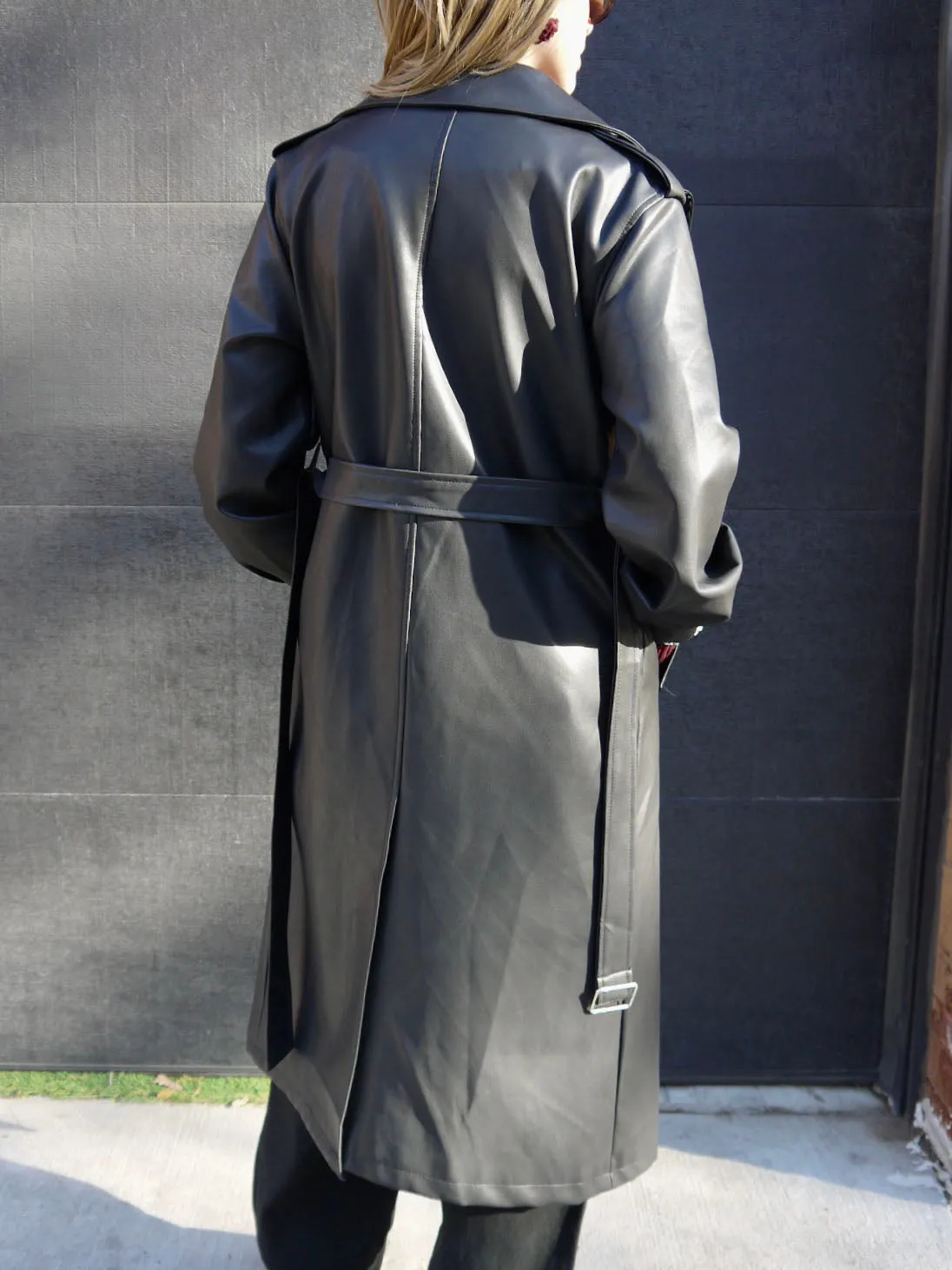 belted long coat jacket