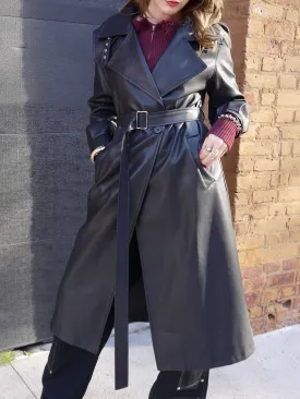 belted long coat jacket