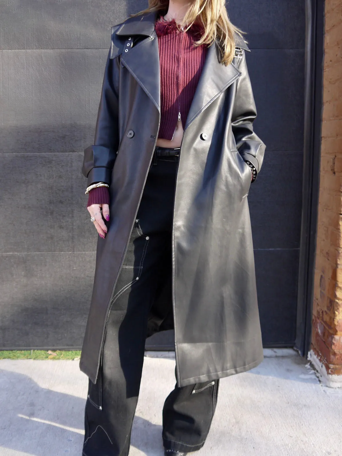 belted long coat jacket