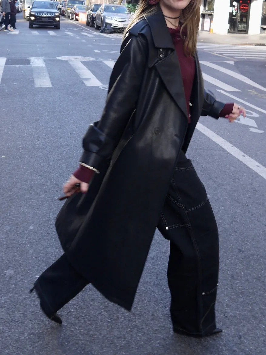 belted long coat jacket