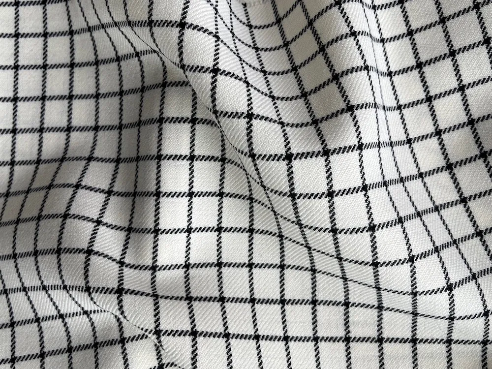 Black & White Tattersall Check Virgin Wool Twill (Made in Italy)