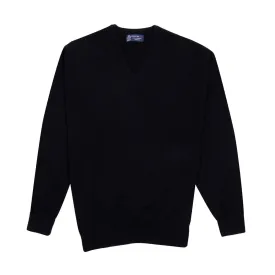 Black Chatsworth 2ply V-Neck Cashmere Sweater