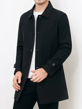 Black Single Breasted Button Front Trench Coat