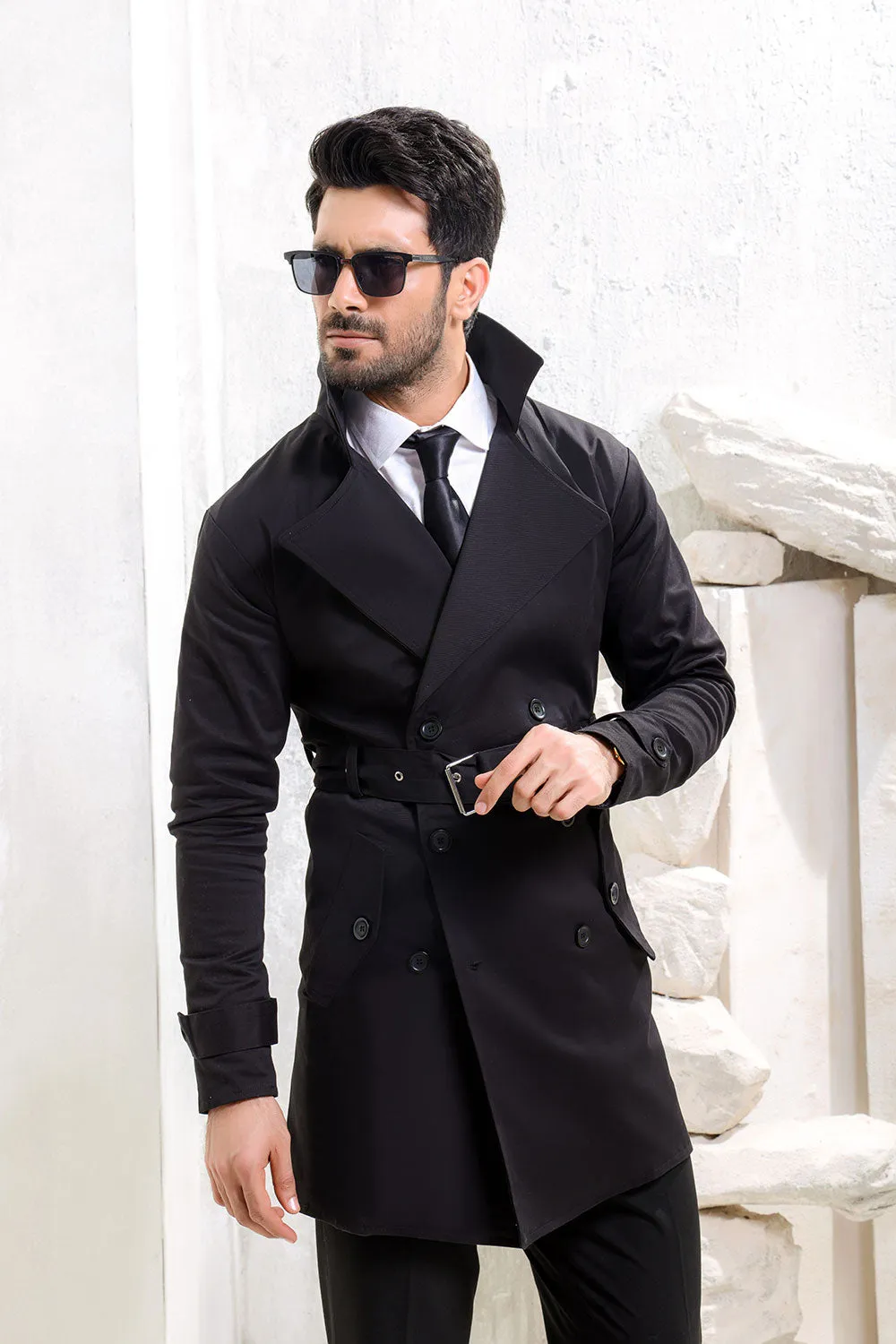 Black Twill Trench Coat