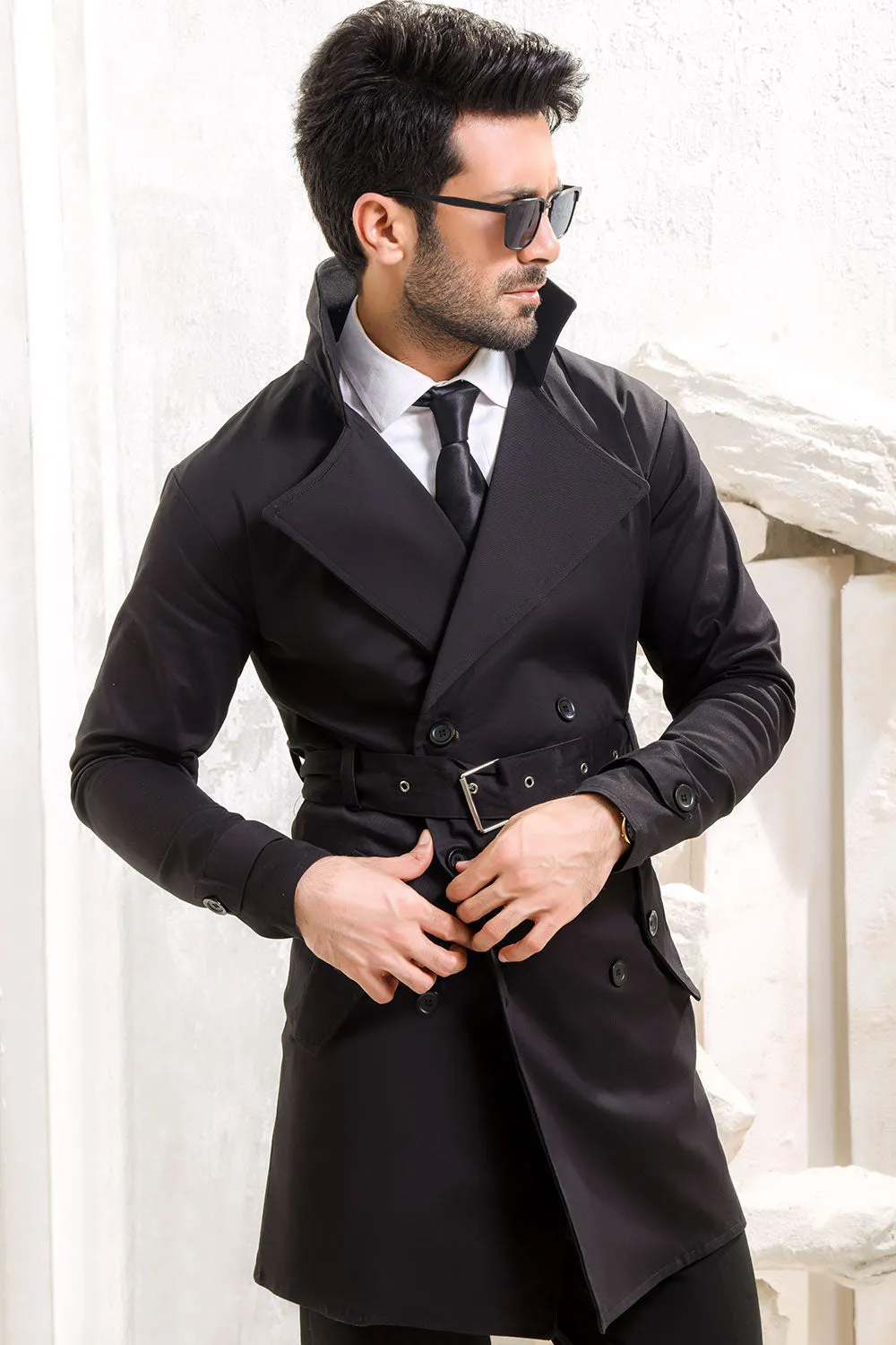 Black Twill Trench Coat