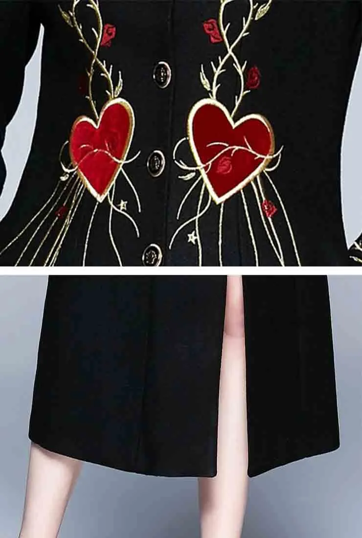 Black Vintage Luxury Embroidery Long Coat