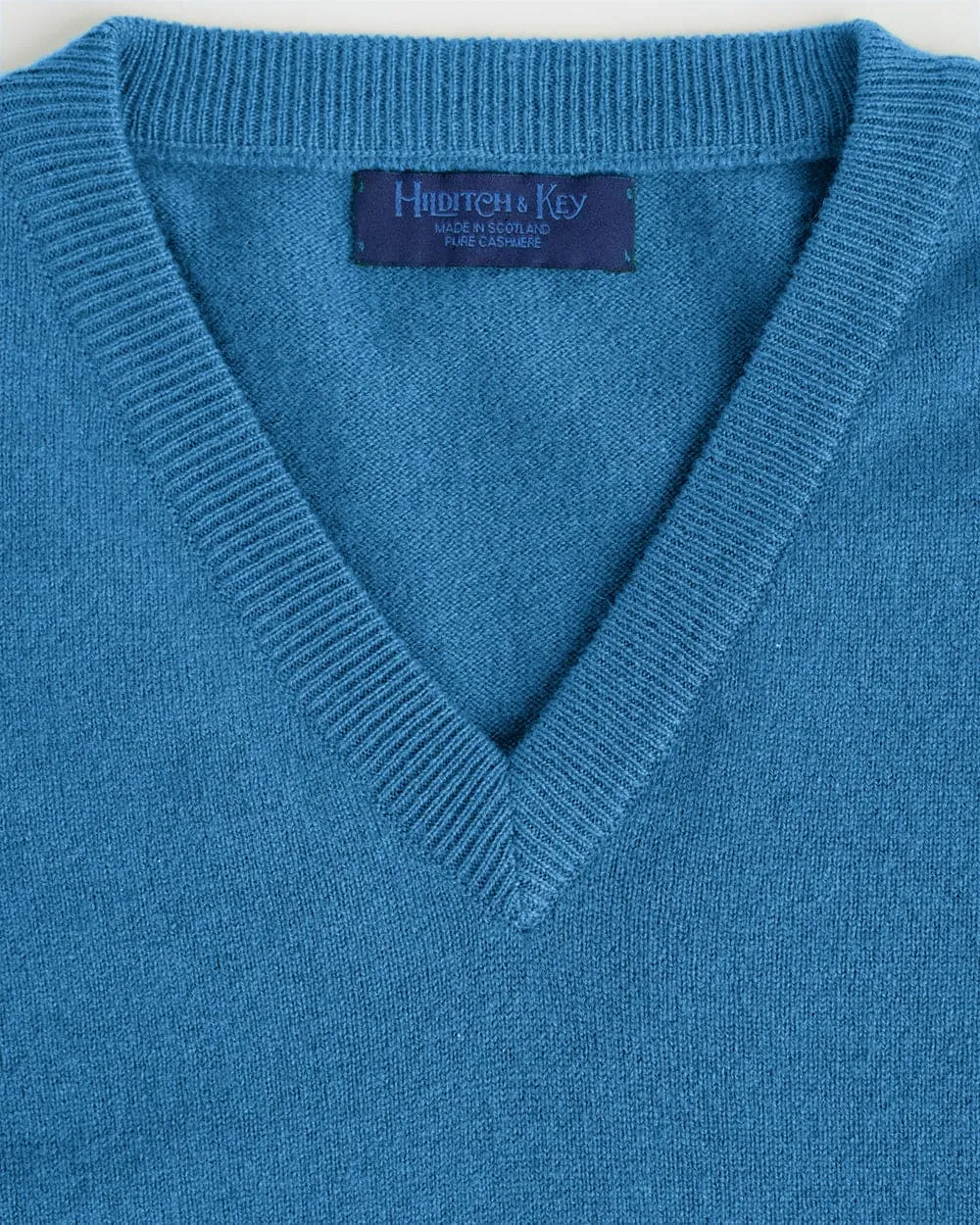 Blue Cashmere V-Neck Sweater