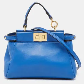 Blue Leather Micro Peekaboo Crossbody Bag