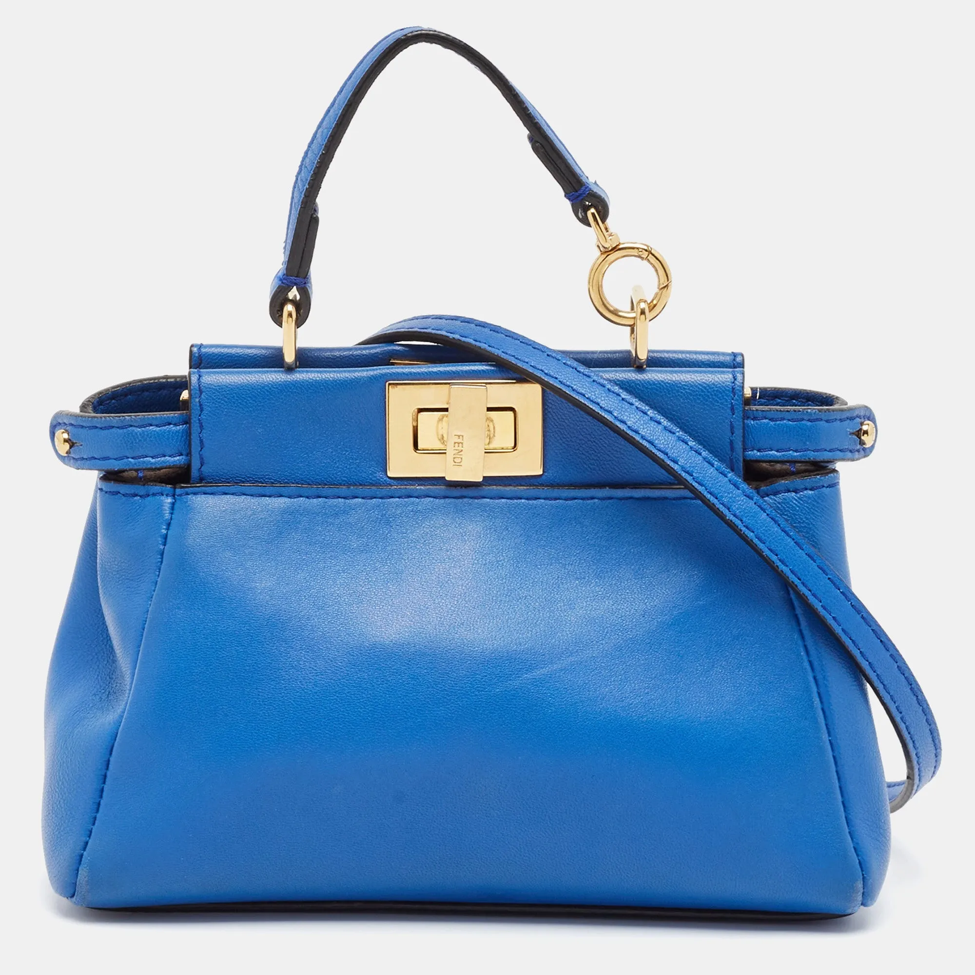 Blue Leather Micro Peekaboo Crossbody Bag