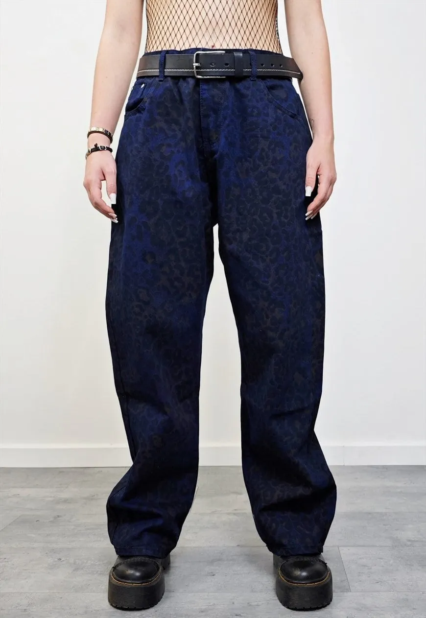 Blue leopard jeans animal denim trousers cheetah pants