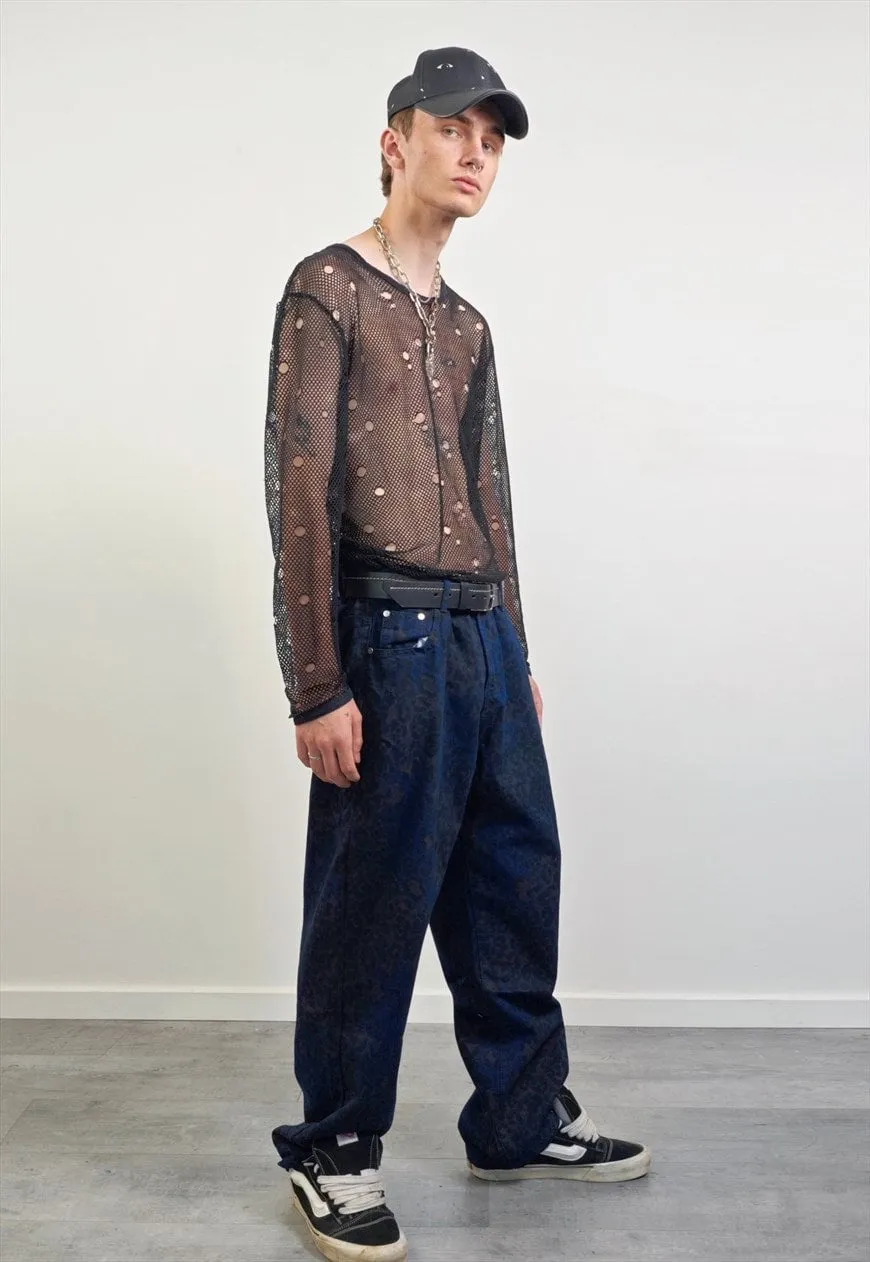 Blue leopard jeans animal denim trousers cheetah pants