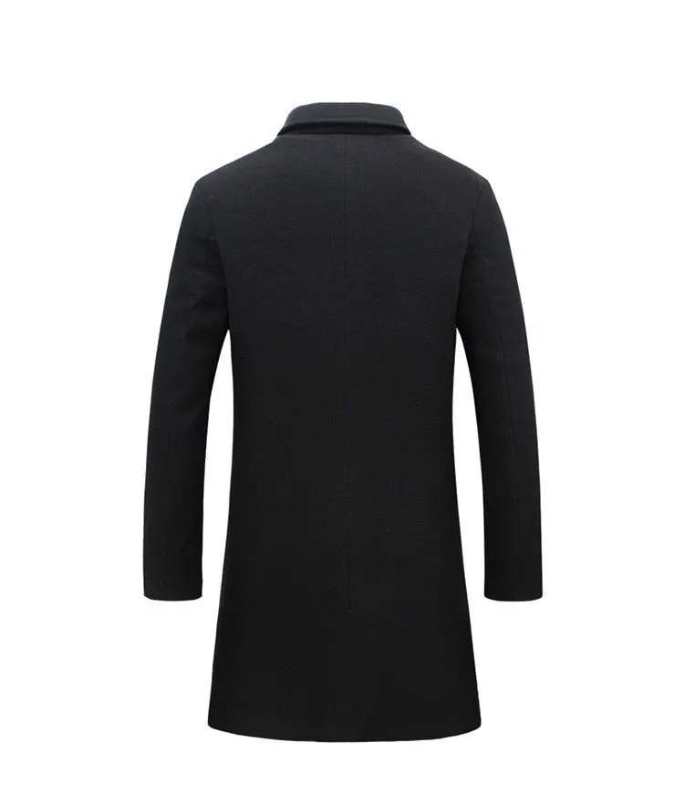 BRADFORD Design Collection Men's Fashion Royal Blue Premium Quality Long Wool Blend Solid Coat