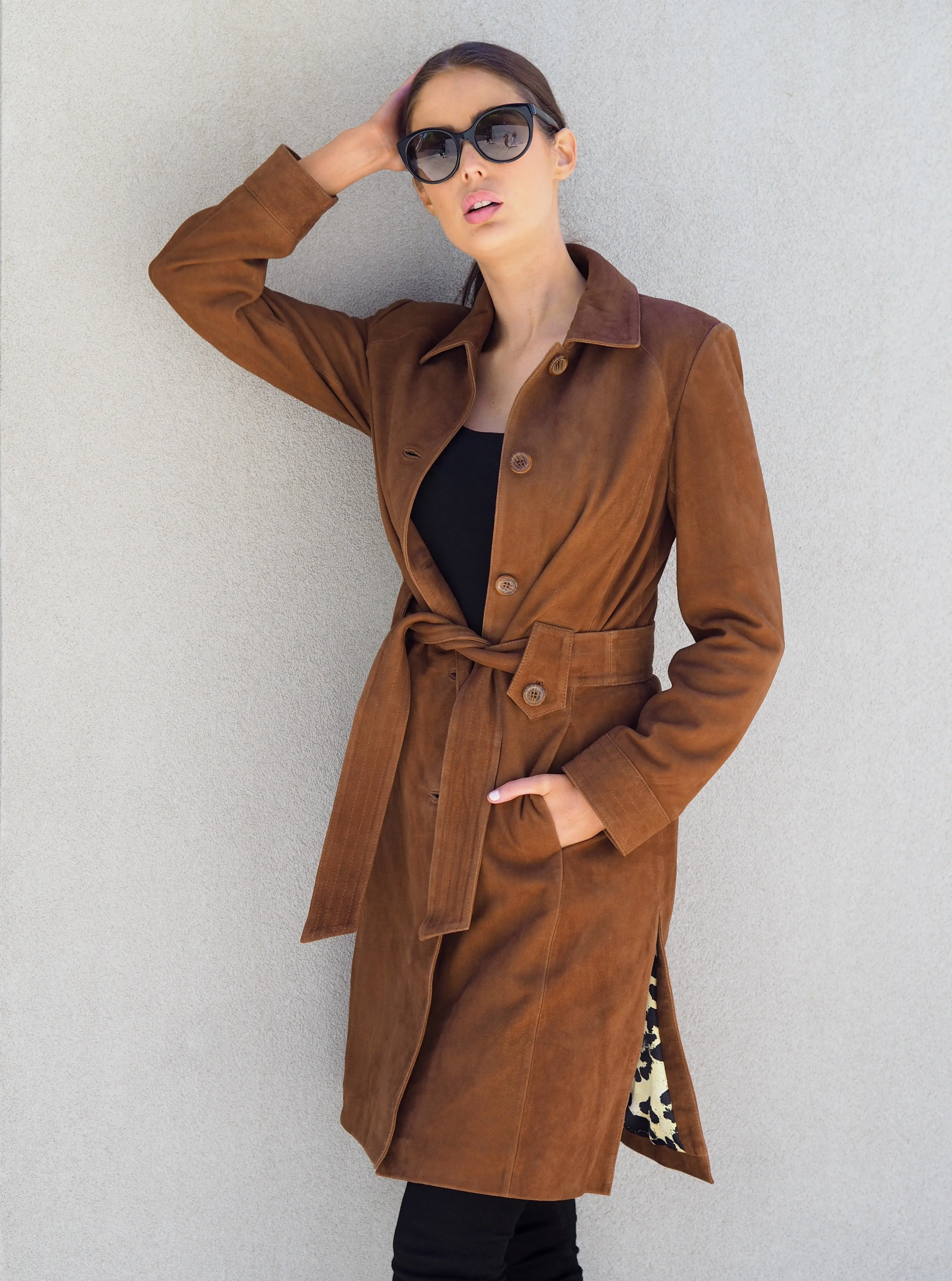 Bridgette Suede Trench Coat | Tan