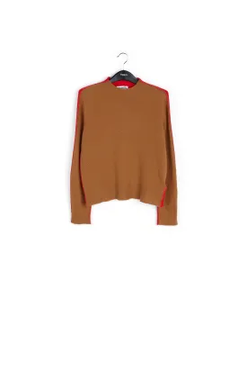 Brown and red merino-cashmere knit sweater