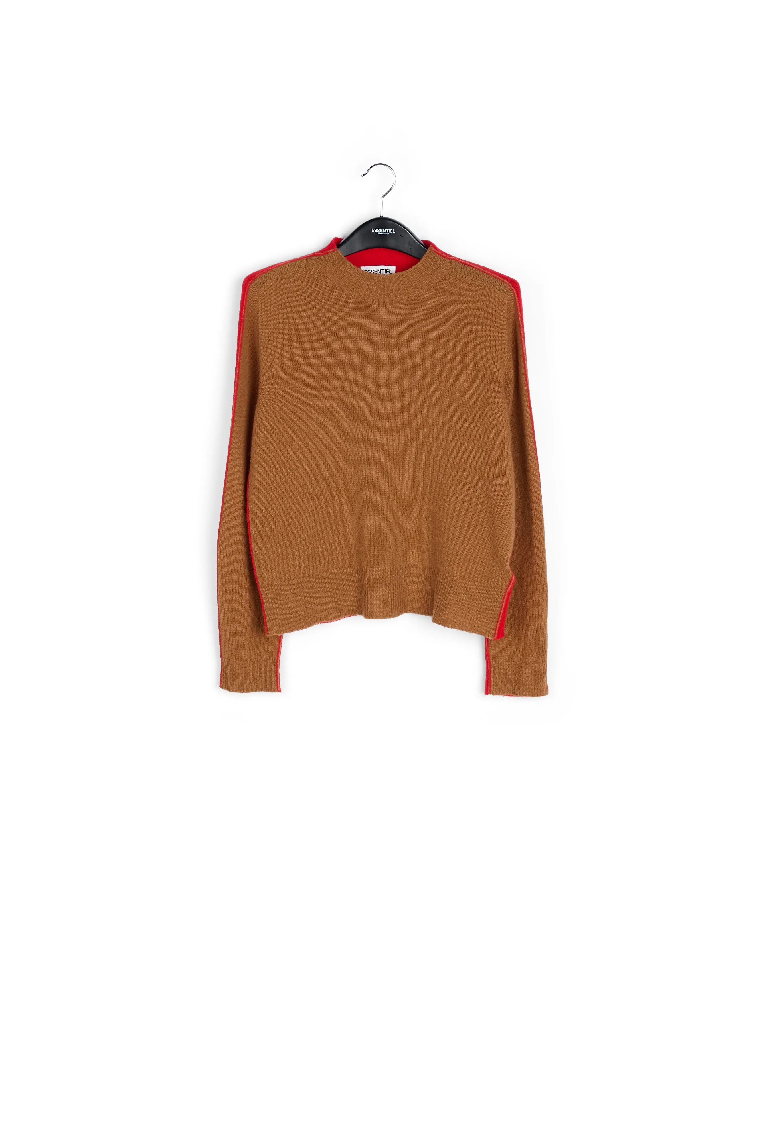 Brown and red merino-cashmere knit sweater