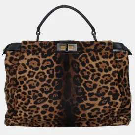 Brown Leopard-Print Calf Hair Large Peekaboo Bag