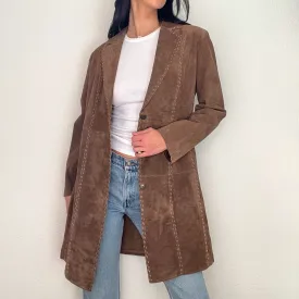 Brown Suede Long Stitch Trench Coat