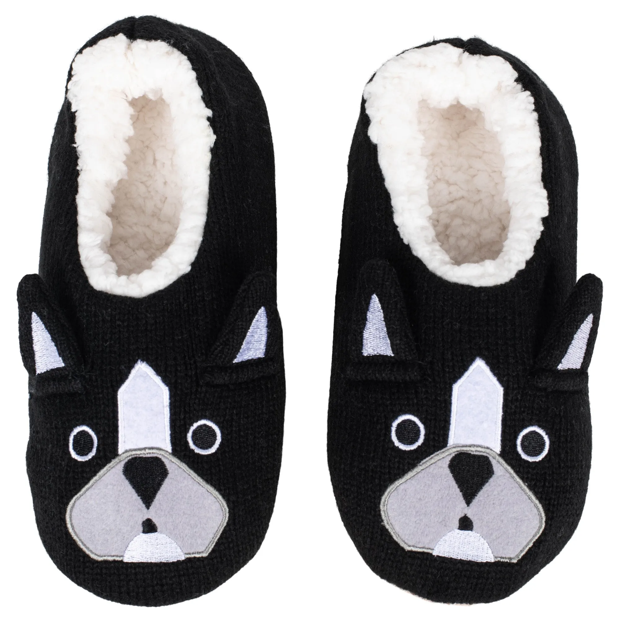 Bulldog Black Women's Animal Cozy Plush Lined Non Slip Fuzzy Slipper - Small