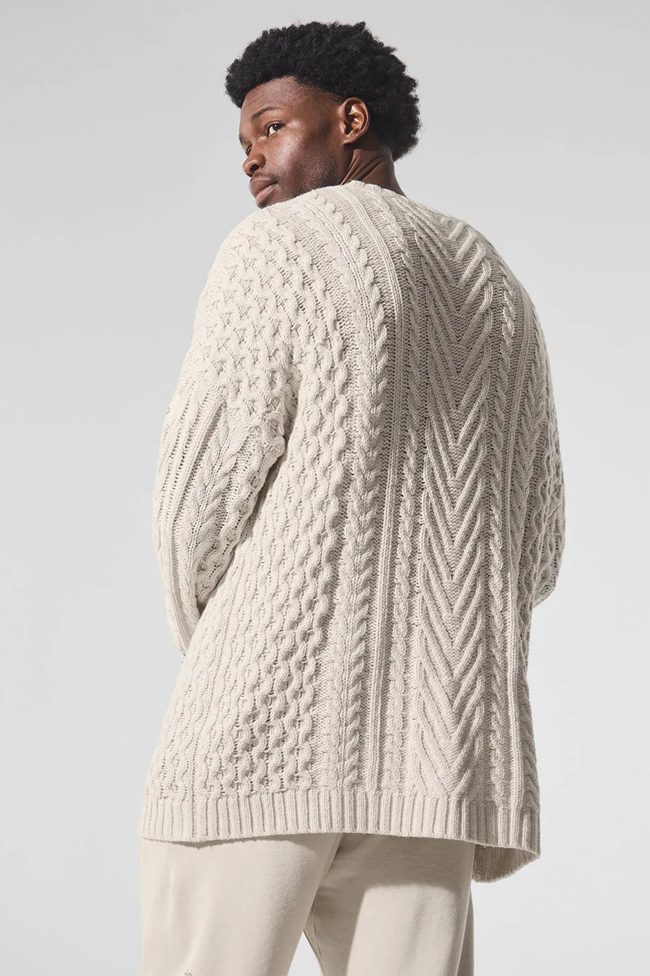 Cable Knit Crew Neck Sweater - Bone