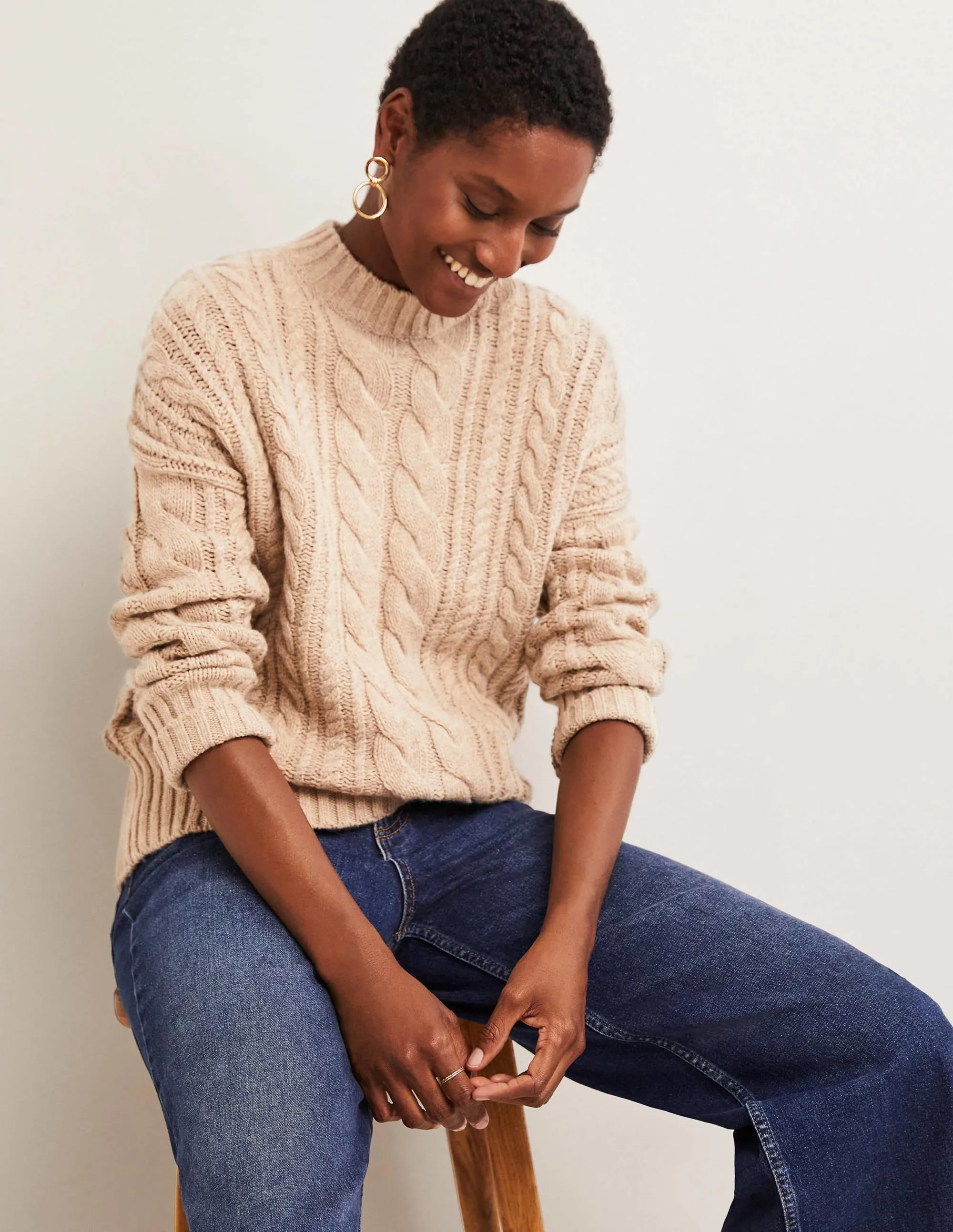 Cable Knit Jumper-Chinchilla Melange