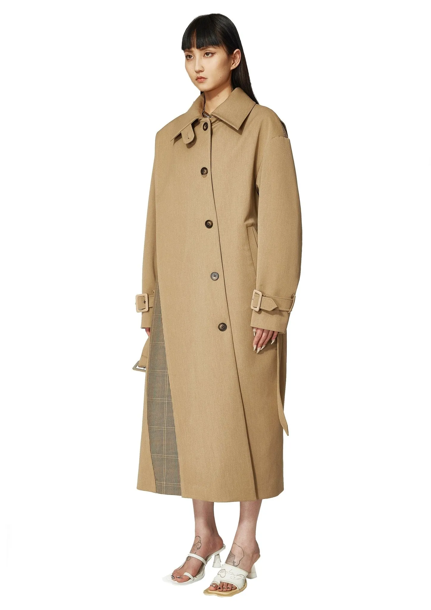 Camel Dislocation Waist Belted Trench Coat