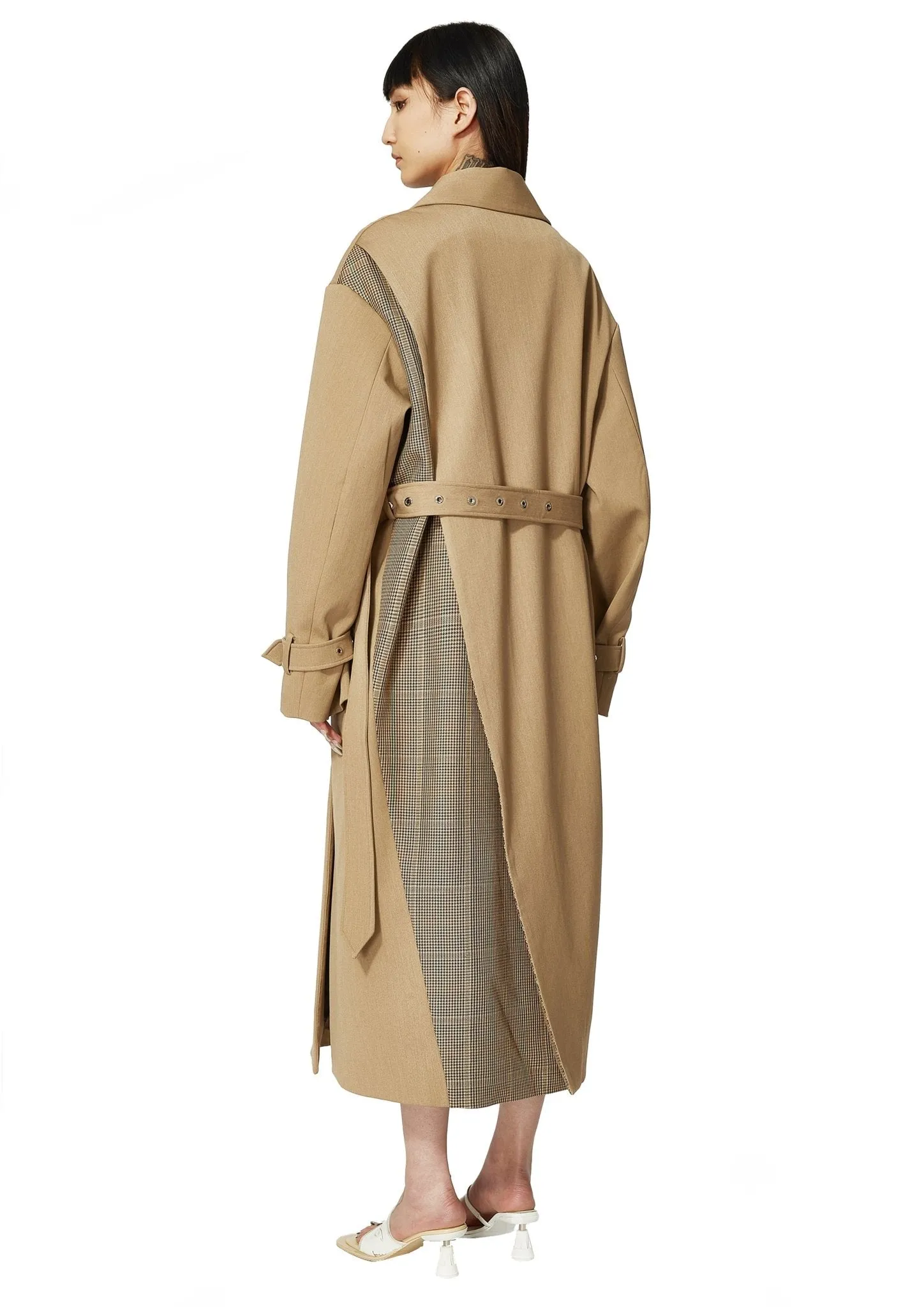 Camel Dislocation Waist Belted Trench Coat