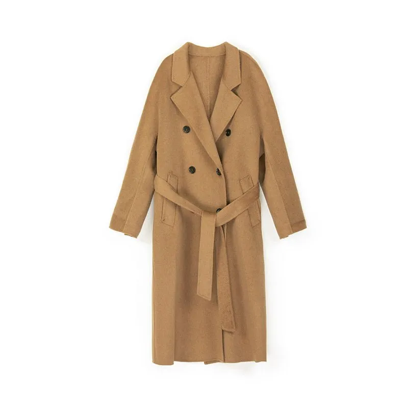 Camel Wool Overcoats with Waistband