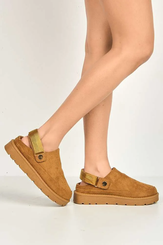 Carly Backless Extended Elastic Strap Slippers in Camel