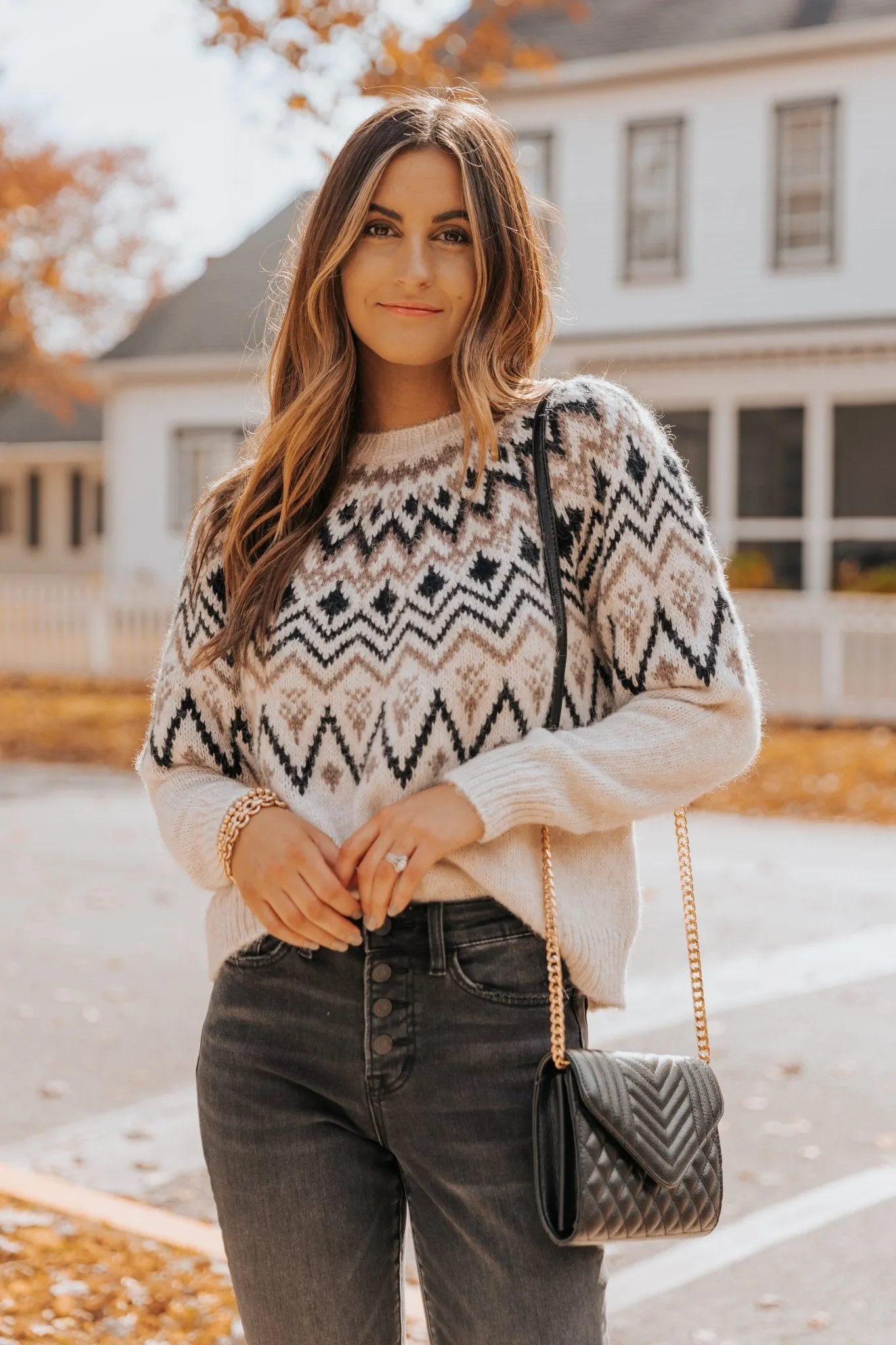 Carolina Beige Fair Isle Crewneck Sweater