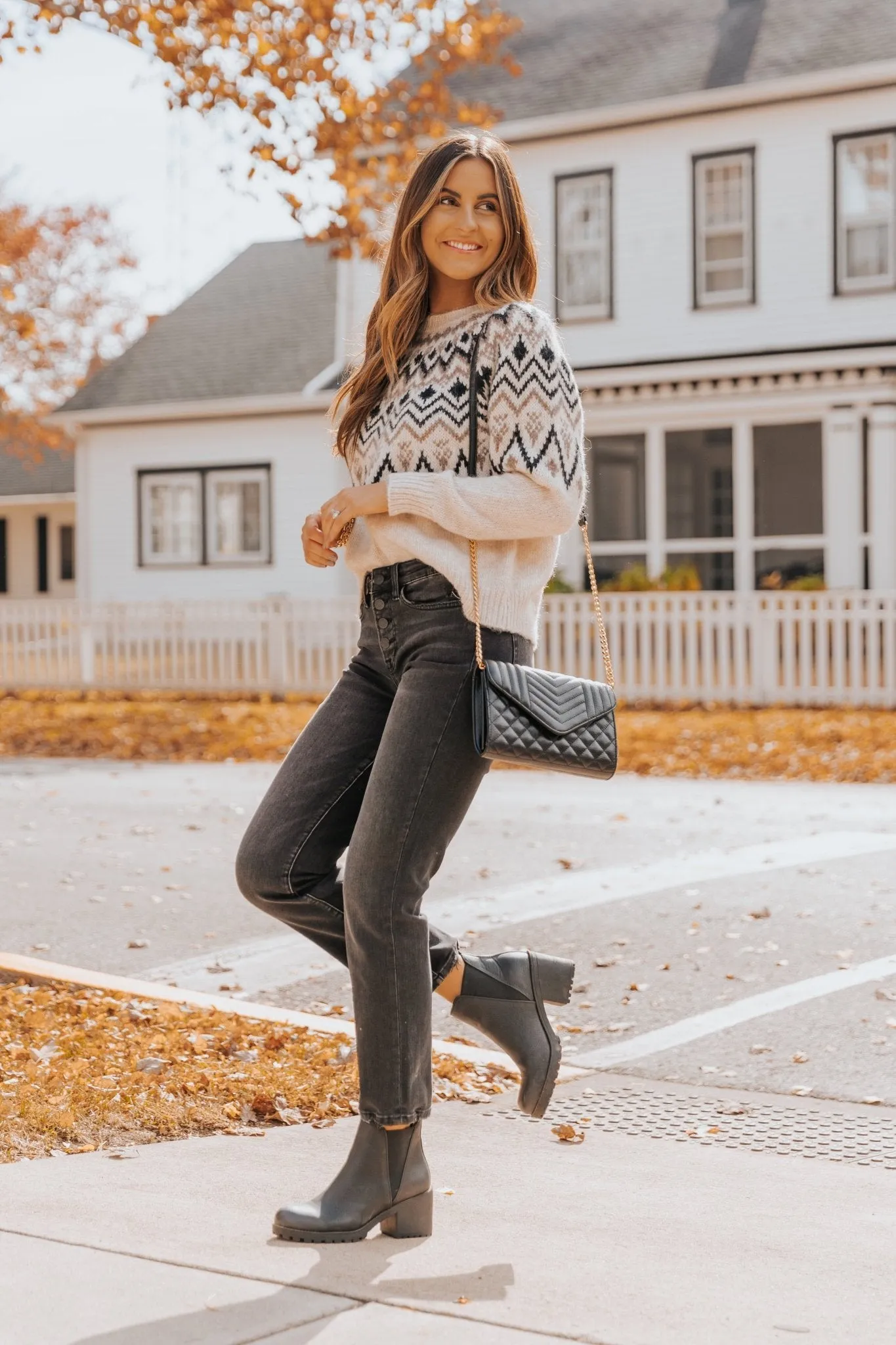 Carolina Beige Fair Isle Crewneck Sweater