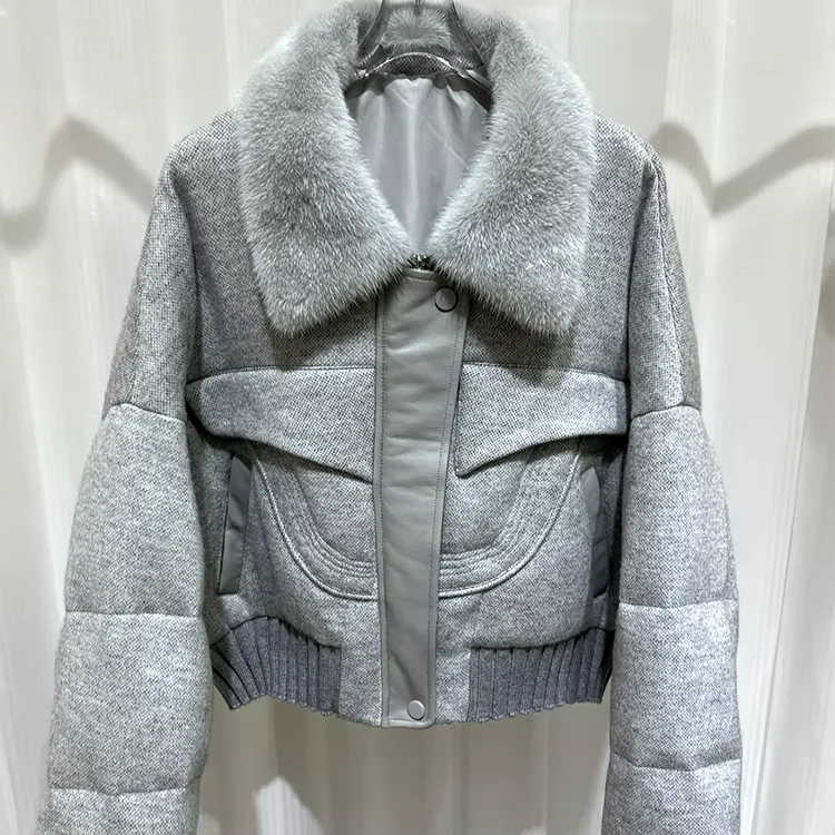 Cashmere and Mink Goose Down Bomber Jacket