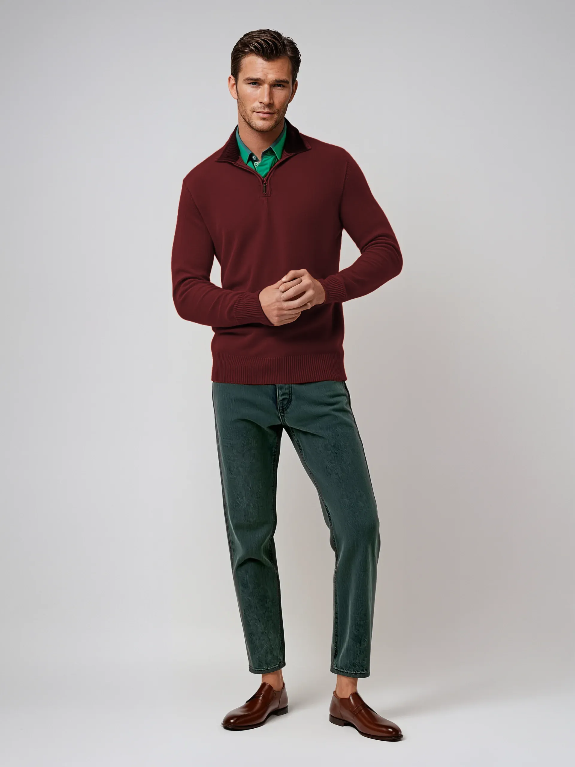 Cashmere Blend Quarter Zip - Wine