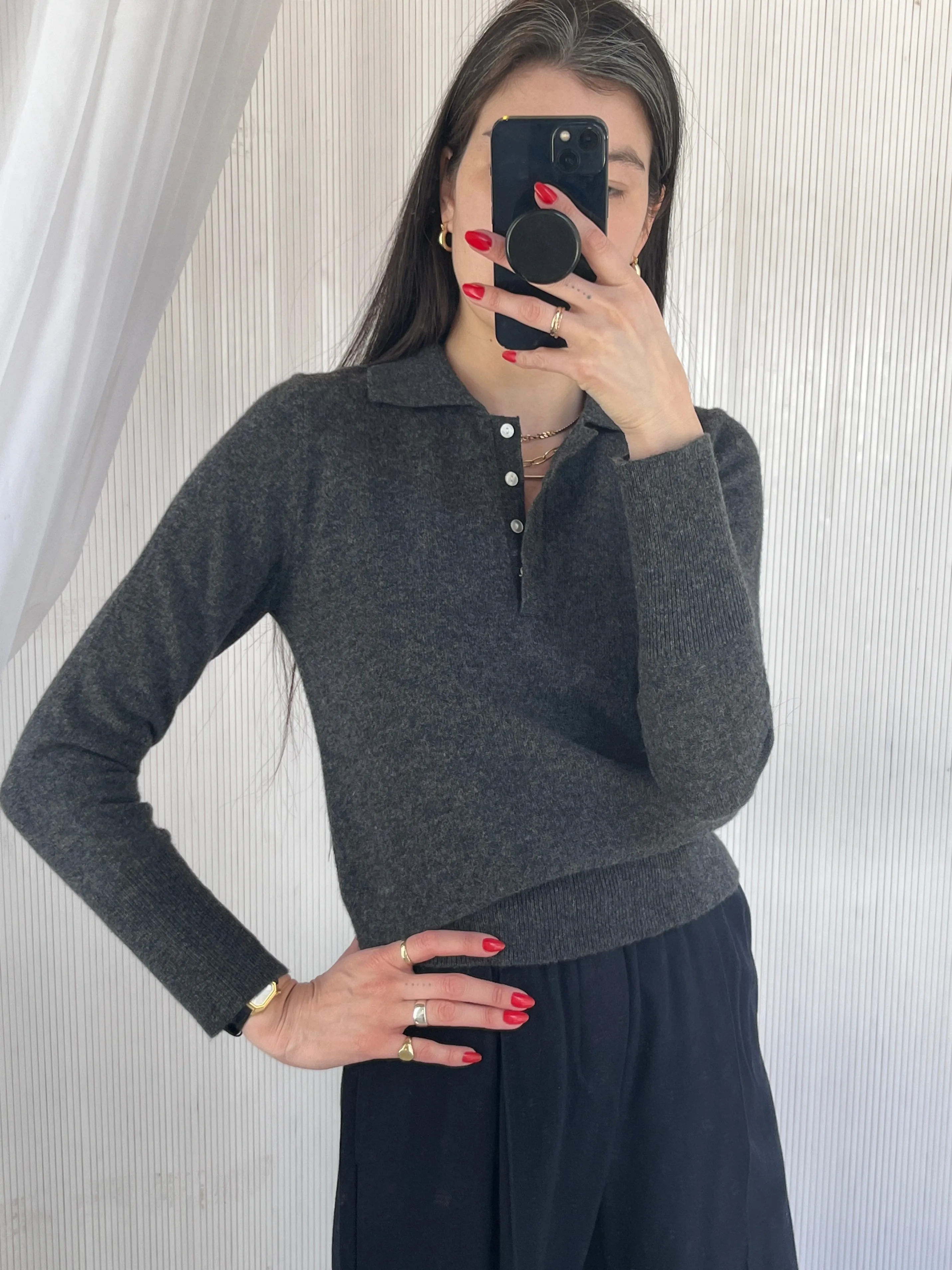 cashmere gray polo knit