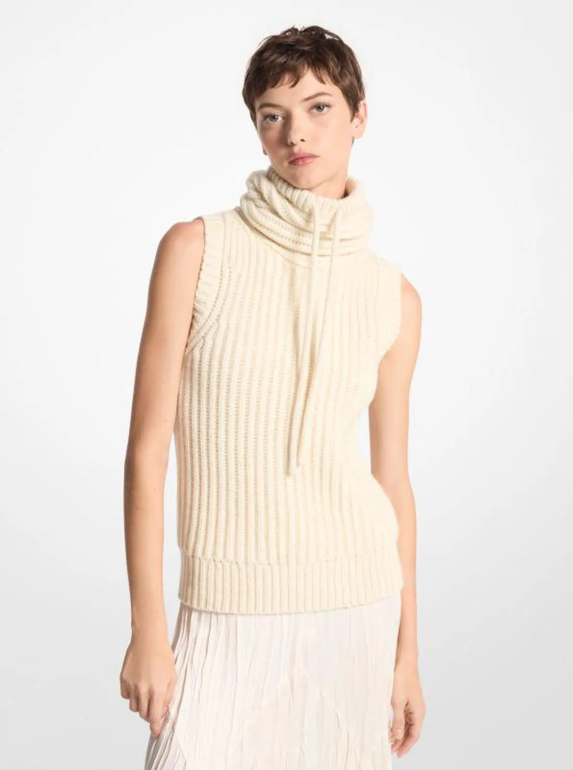 Cashmere Sleeveless Funnel-Neck Sweater